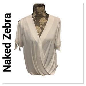 NAKED ZEBRA White Drape Front Blouse size large